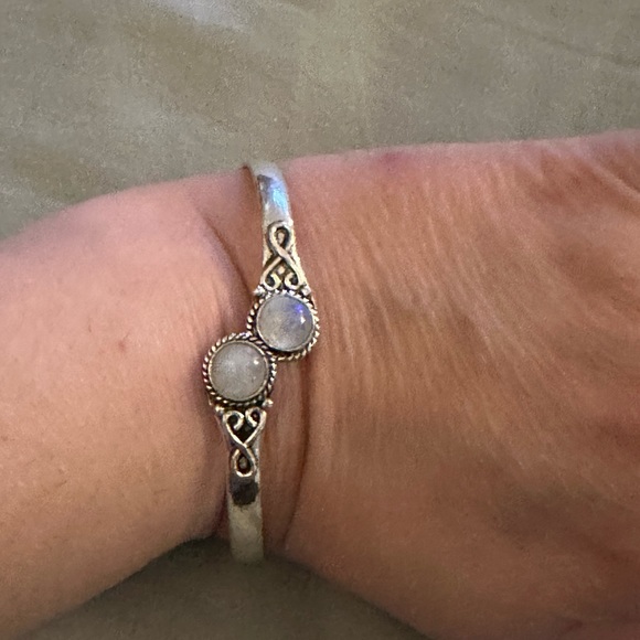 Rainbow Moonstone Cuff Bracelet in Sterling Silver - Picture 1 of 3